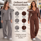 Sett med teksturert asymmetrisk topp med vidde bukse til dame