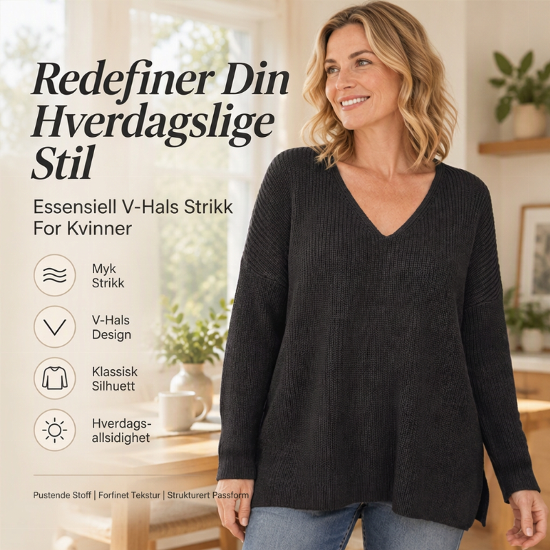 Stor V-halset strikket genser til dame