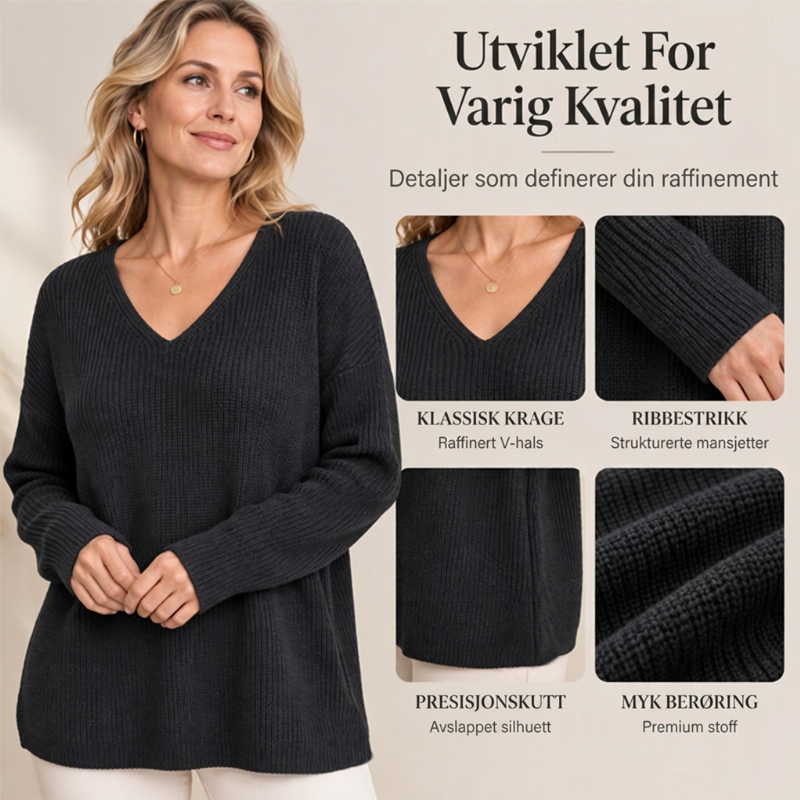 Stor V-halset strikket genser til dame