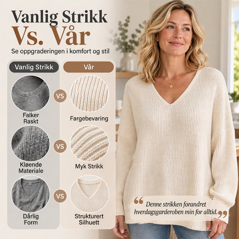 Stor V-halset strikket genser til dame